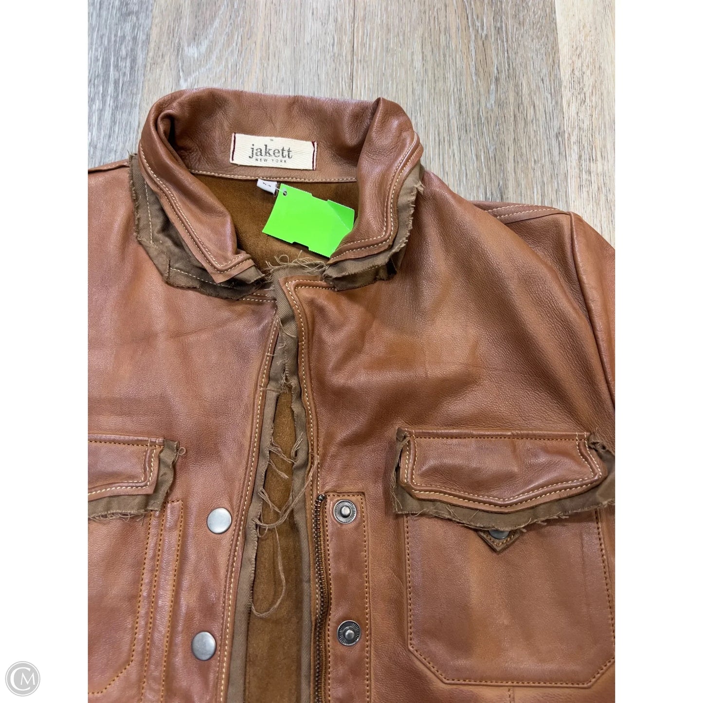Jacket Leather Designer By JAKETT In Brown, Size: Xs