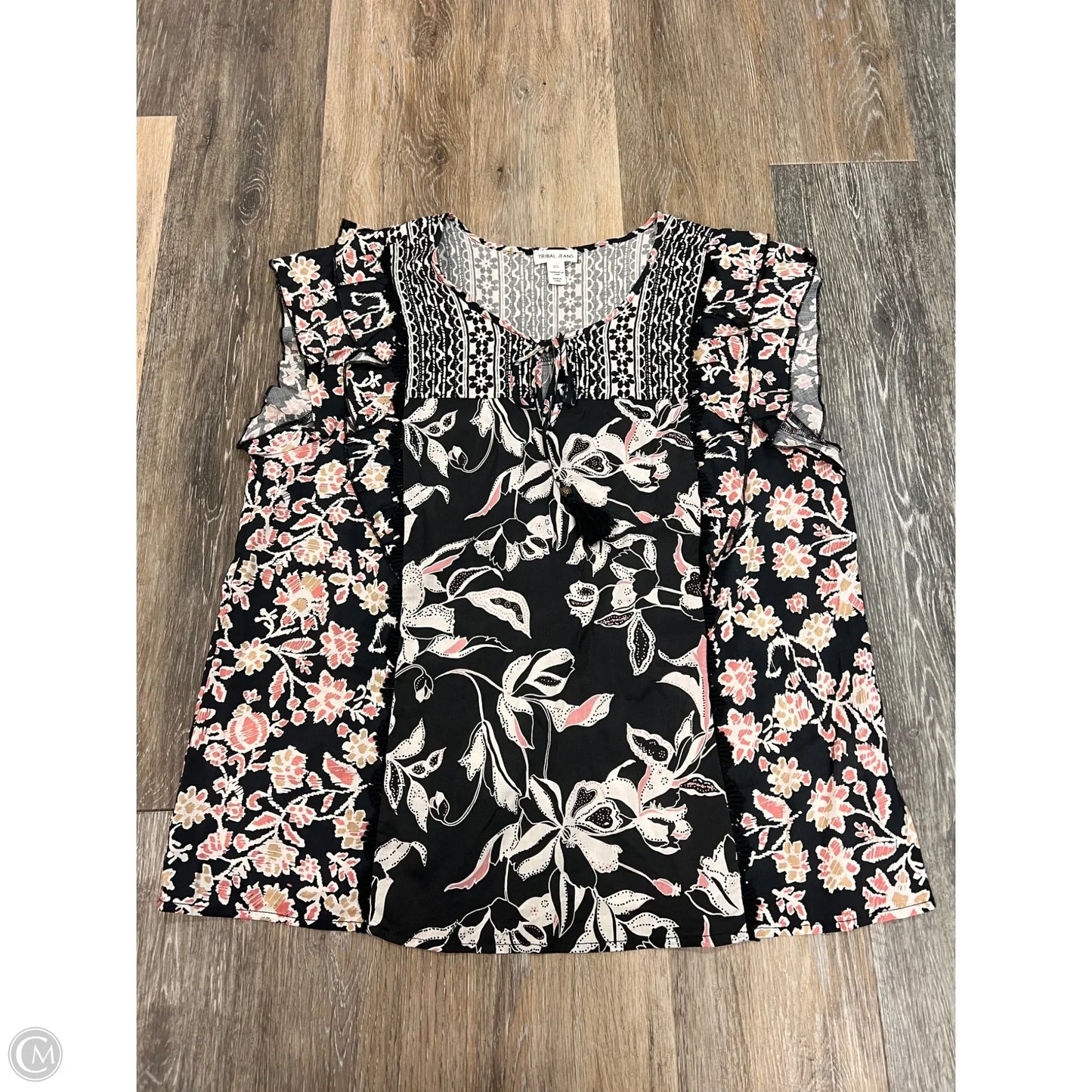 Blouse Short Sleeve By Tribal In Black, Size: L