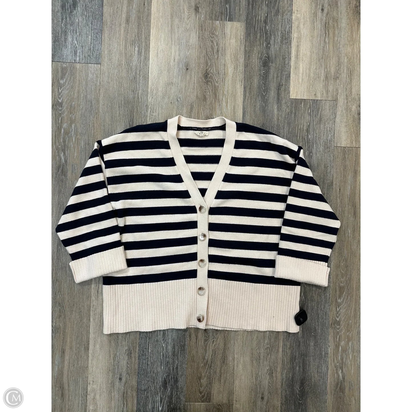 Sweater Cardigan By Entro In Striped Pattern, Size: L