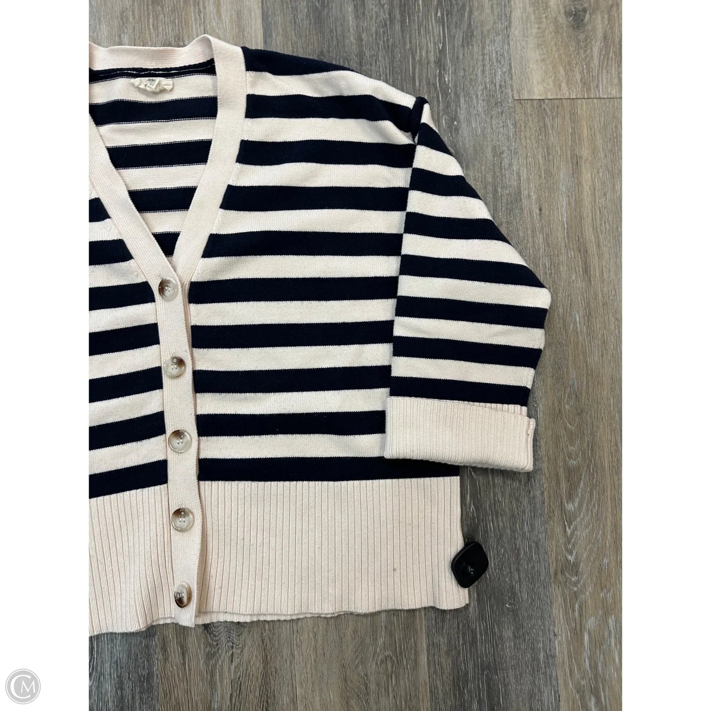 Sweater Cardigan By Entro In Striped Pattern, Size: L