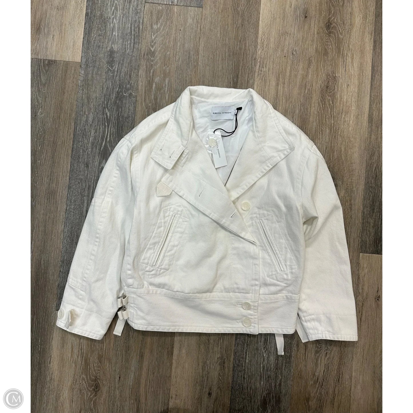 Blazer Designer By Rebecca Minkoff In White Denim, Size: Xs