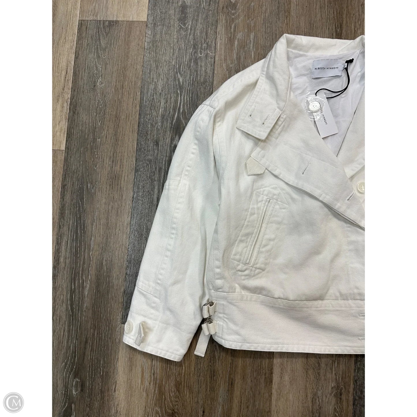 Blazer Designer By Rebecca Minkoff In White Denim, Size: Xs