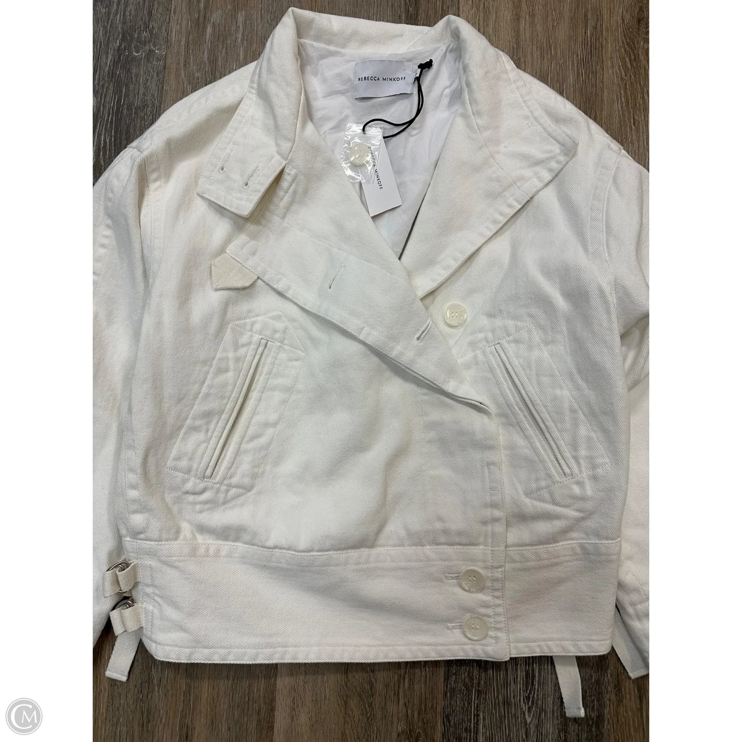 Blazer Designer By Rebecca Minkoff In White Denim, Size: Xs