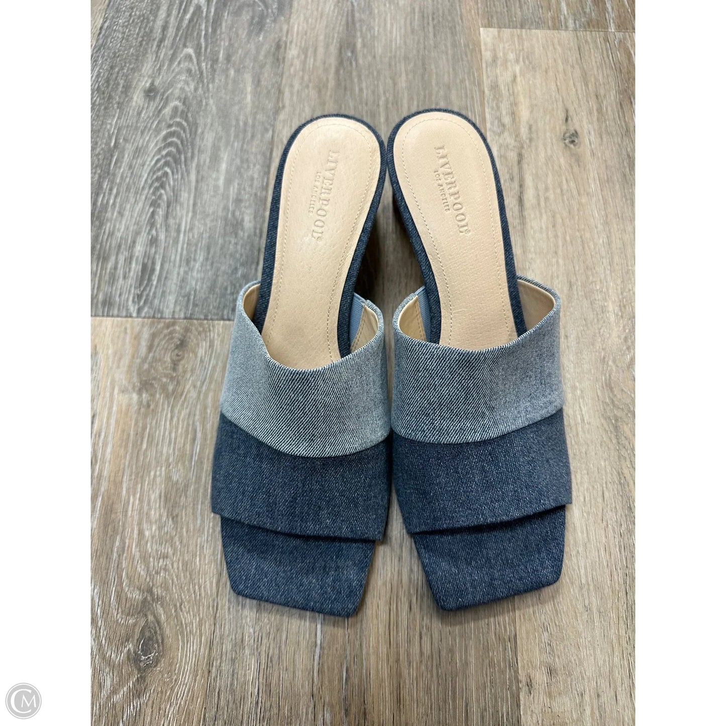 Sandals Heels Kitten By Liverpool In Blue Denim, Size: 10