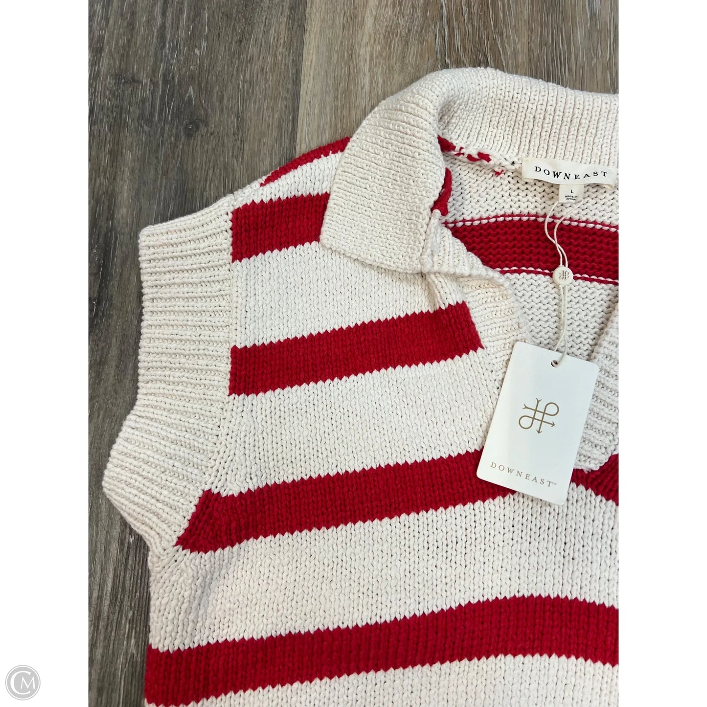-Sweater Short Sleeve By Downeast In Striped Pattern, Size: L