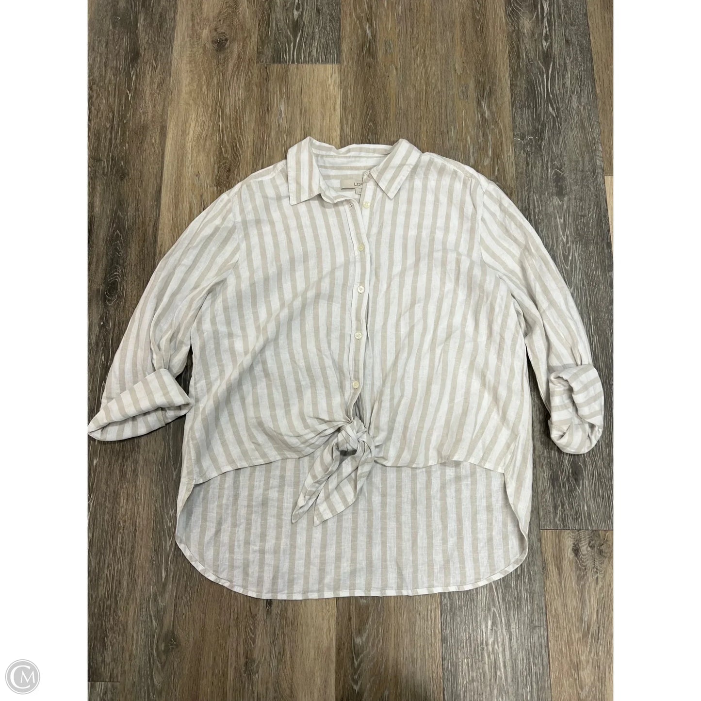 Blouse Long Sleeve By Loft In Striped Pattern, Size: L