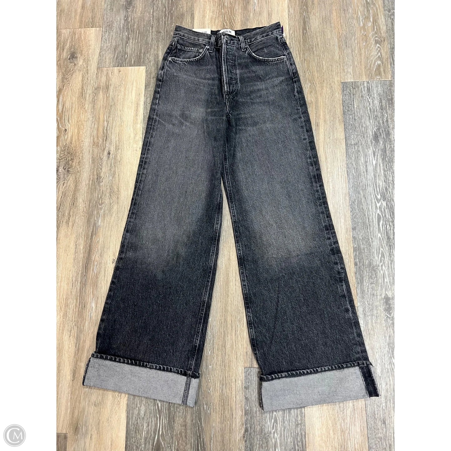 Jeans Wide Leg By Agolde In Black Denim, Size: 0/24