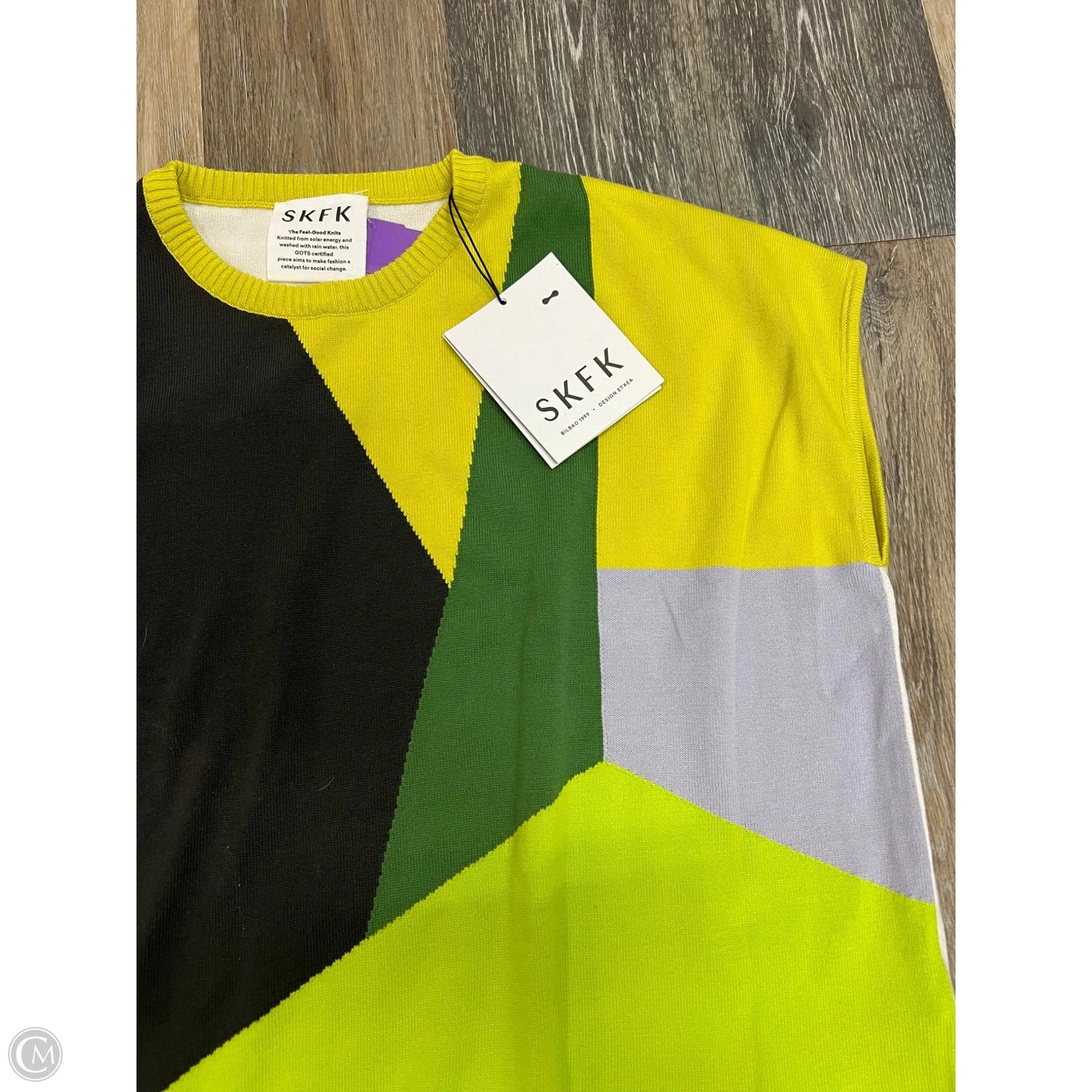 Sweater Short Sleeve By SKFK In Green & White, Size: M