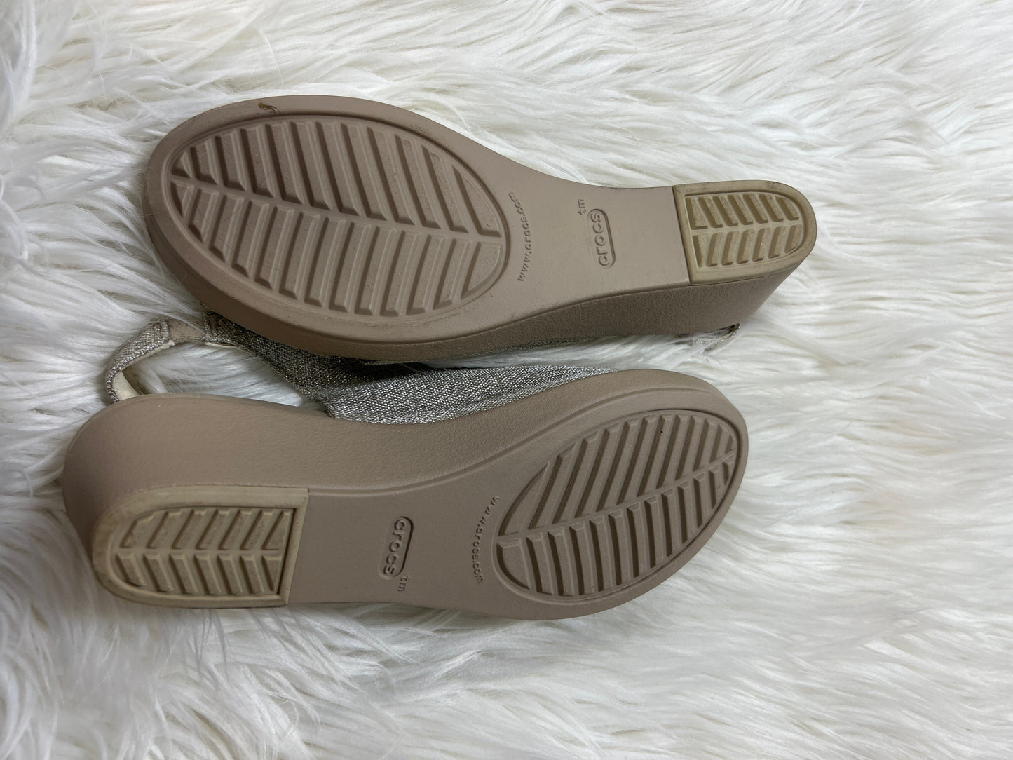 Sandals Heels Wedge By Crocs In Cream, Size:8