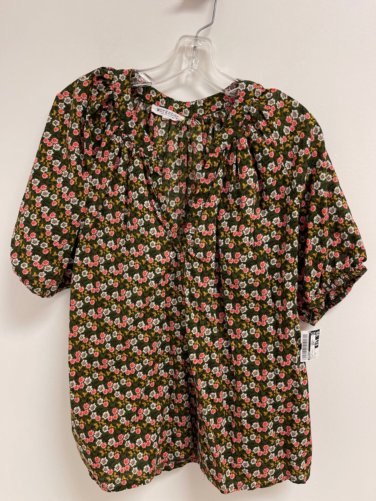 Floral Print Top Short Sleeve Workshop, Size 1x