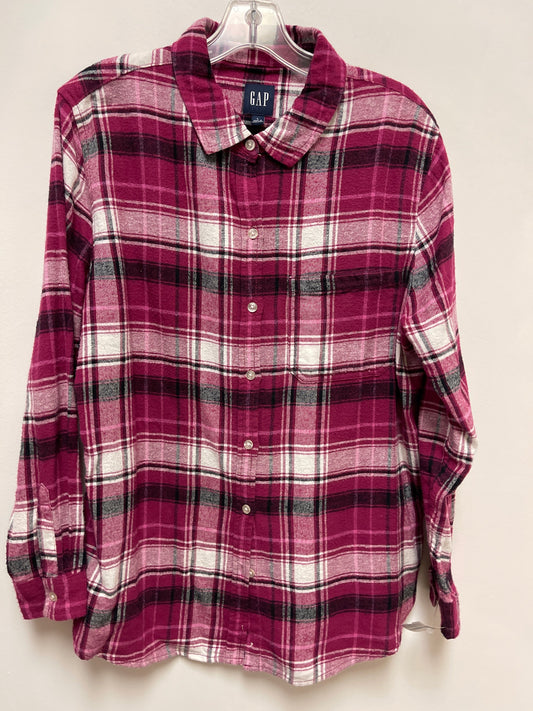 Blouse Long Sleeve By Gap In Plaid Pattern, Size: L