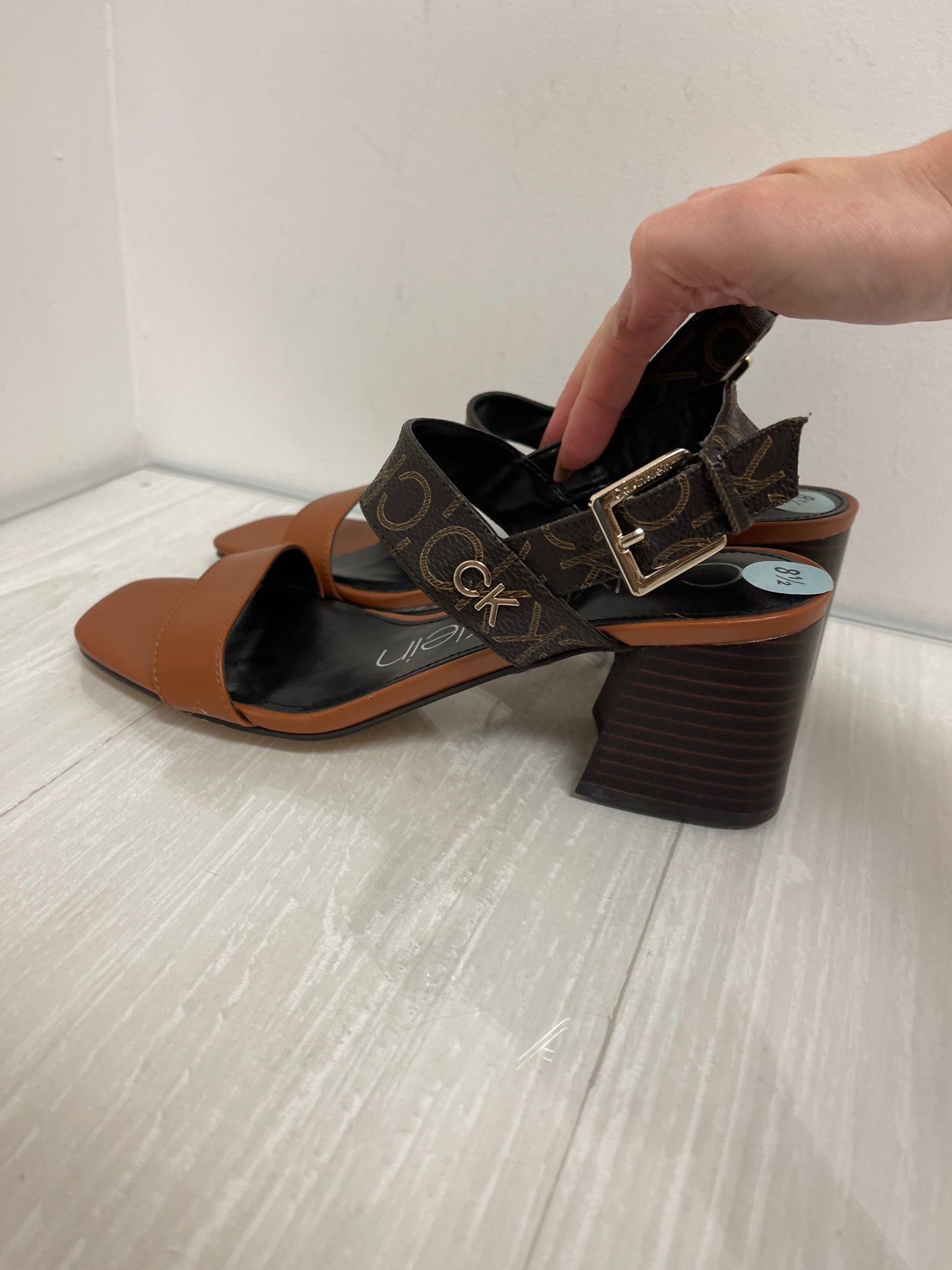 Sandals Heels Block By Calvin Klein In Brown, Size: 8.5