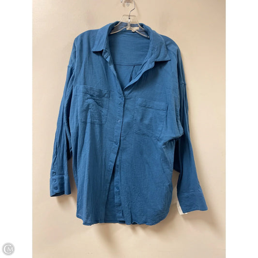 Blouse Long Sleeve By Z Supply In Blue & Brown, Size: M