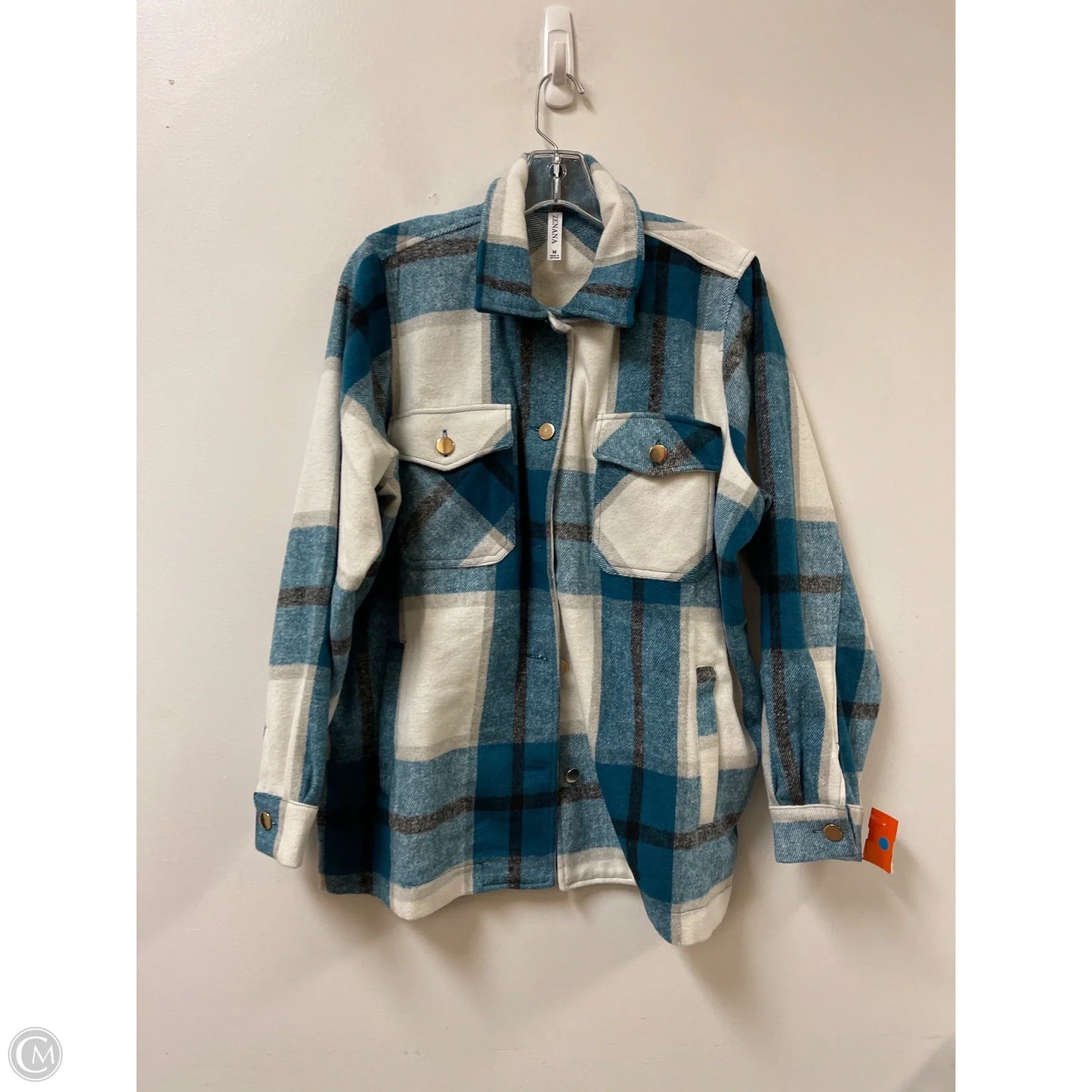 Jacket Shirt By Zenana Outfitters In Plaid Pattern, Size: M