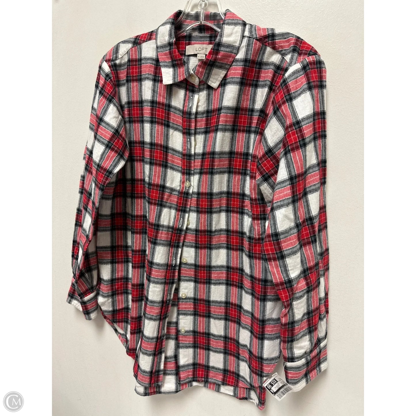 Blouse Long Sleeve By Loft In Red & White, Size: M