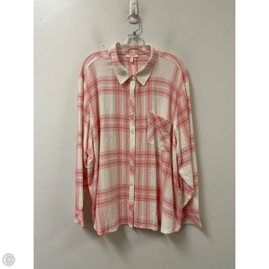 Blouse Long Sleeve By Maurices In Pink & White, Size: 3x