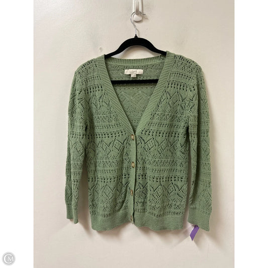Sweater Cardigan By Loft In Green, Size: M