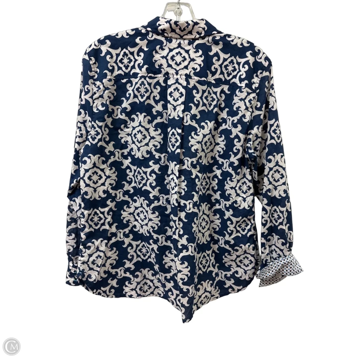 Blouse Long Sleeve By Talbots In Blue & White, Size: Lp