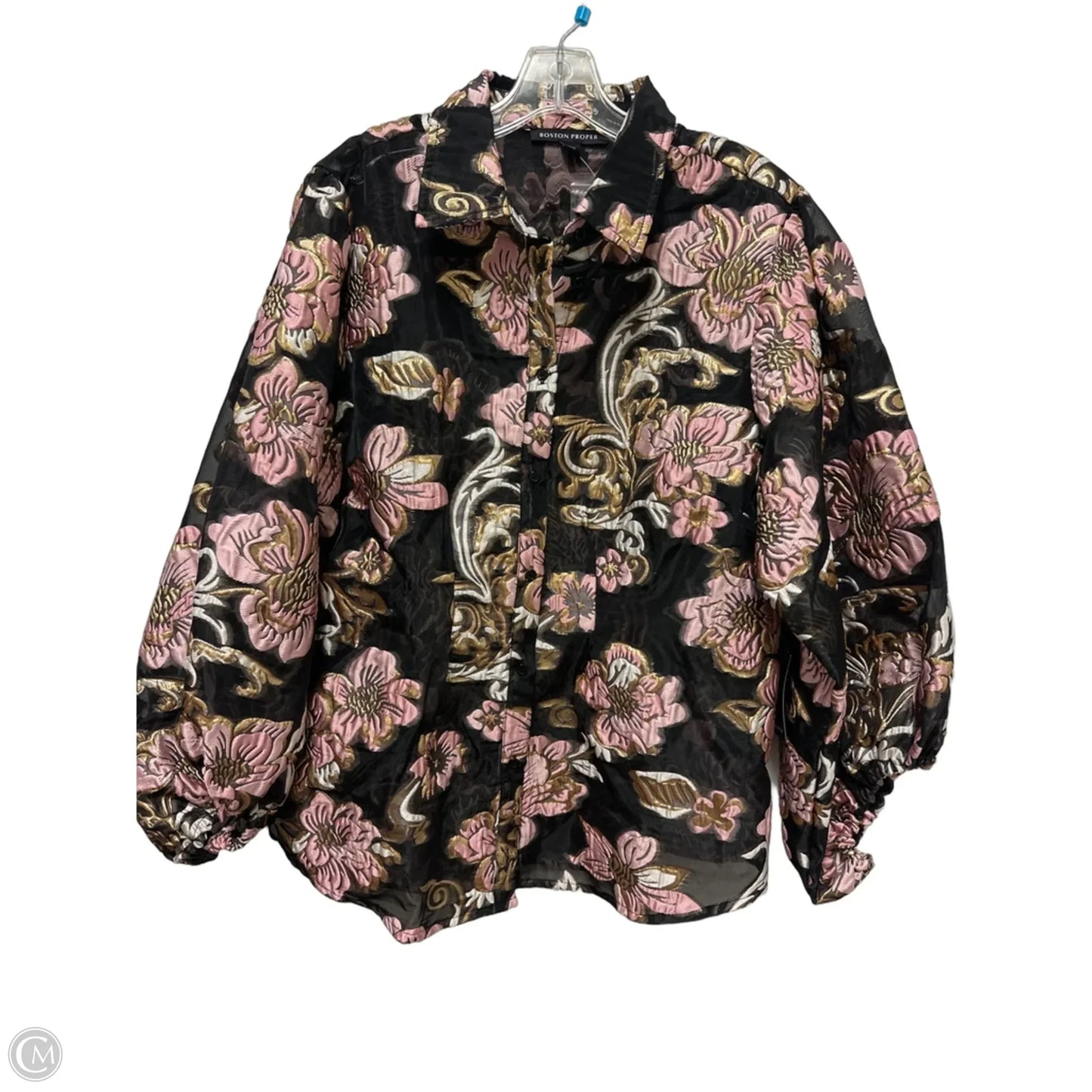 Blouse Long Sleeve By Boston Proper In Black & Pink, Size: Xl