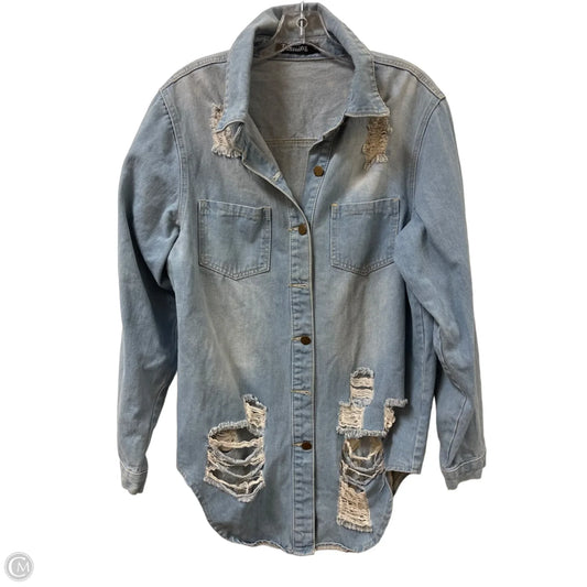 Jacket Shirt By Clothes Mentor In Blue Denim, Size: L