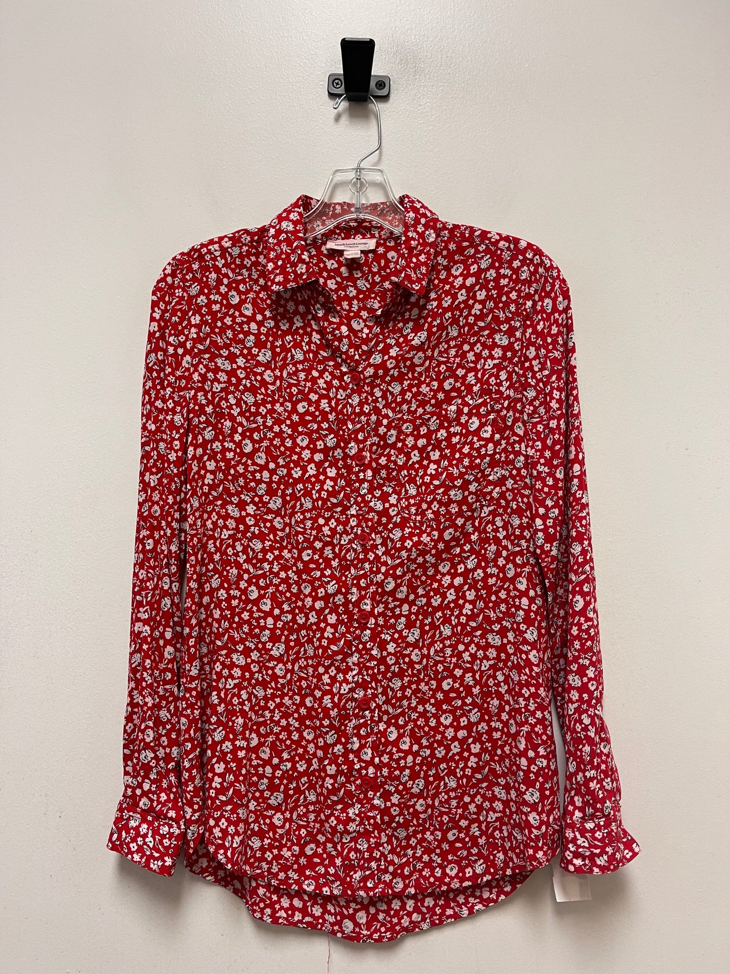 Red Blouse Long Sleeve Beachlunchlounge, Size Xs