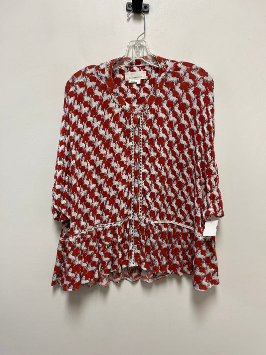 Blouse Short Sleeve By Anthropologie In Red, Size: M