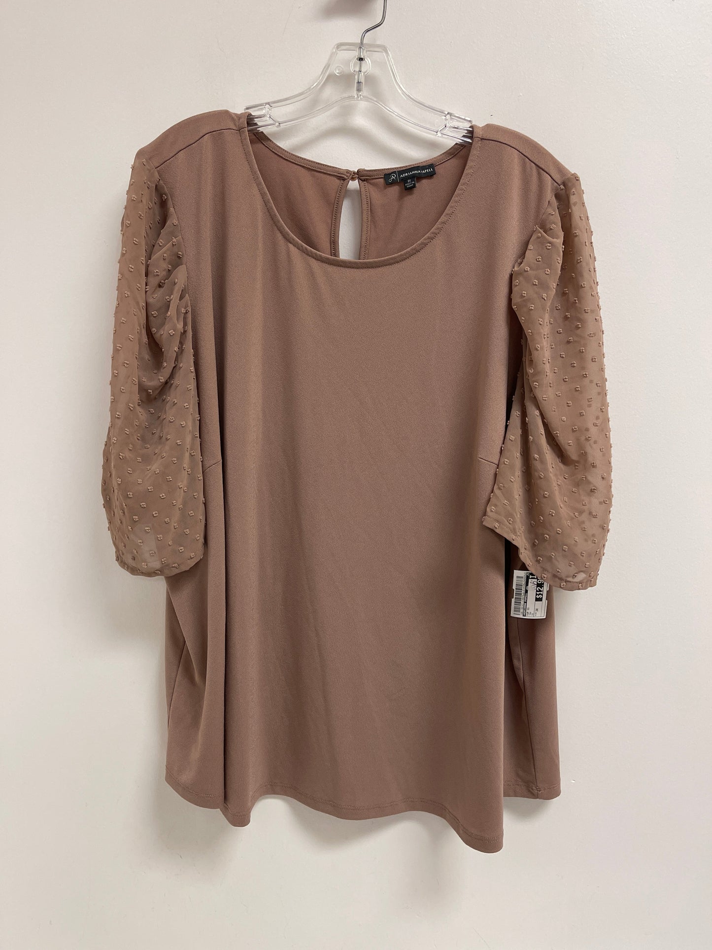 Top Short Sleeve By Adrianna Papell In Tan, Size: 3x