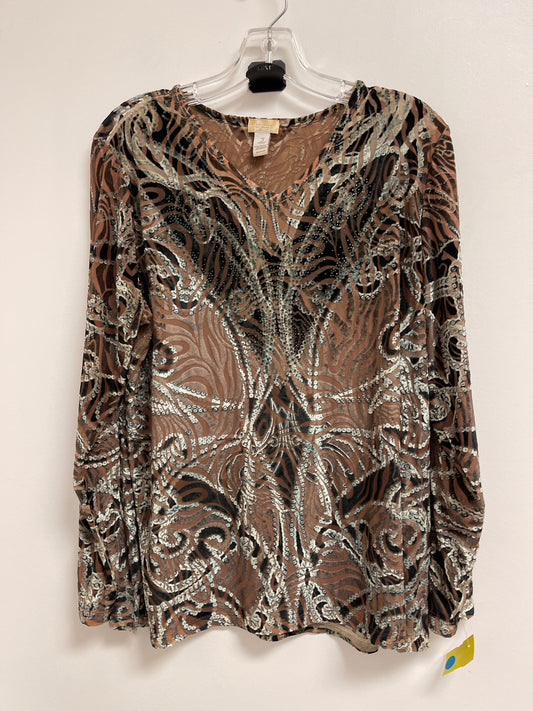 Top Long Sleeve By Chicos In Brown, Size: Xl