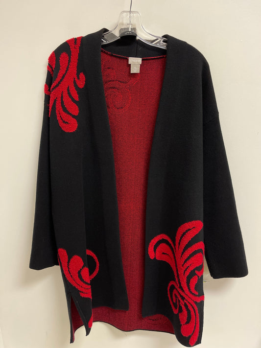 Sweater Cardigan By Chicos In Black & Red, Size: S