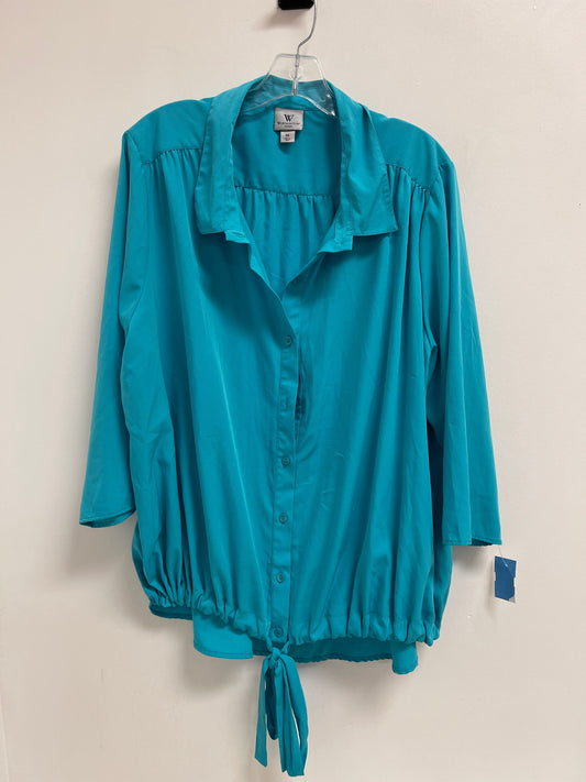 Blouse Long Sleeve By Worthington In Blue, Size: 2x