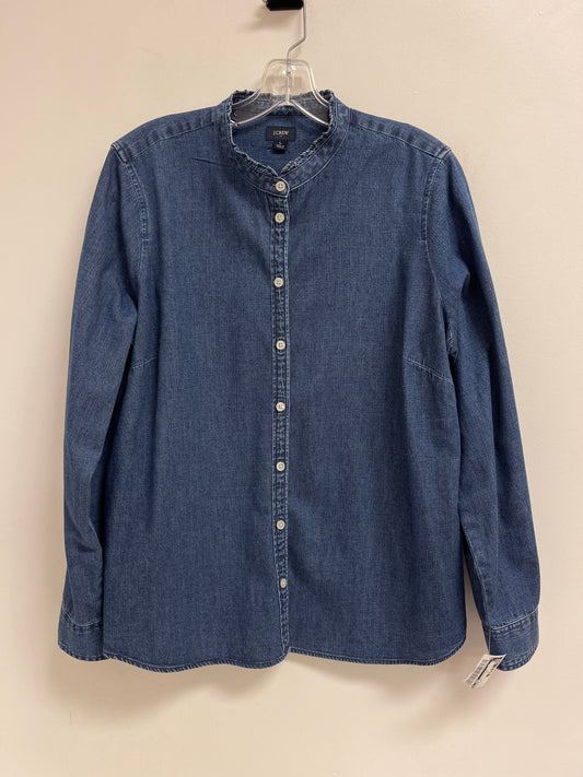 Blouse Long Sleeve By J. Crew In Blue Denim, Size: L