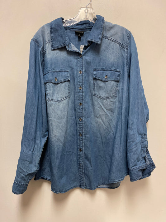 Blouse Long Sleeve By Torrid In Blue Denim, Size: 2x