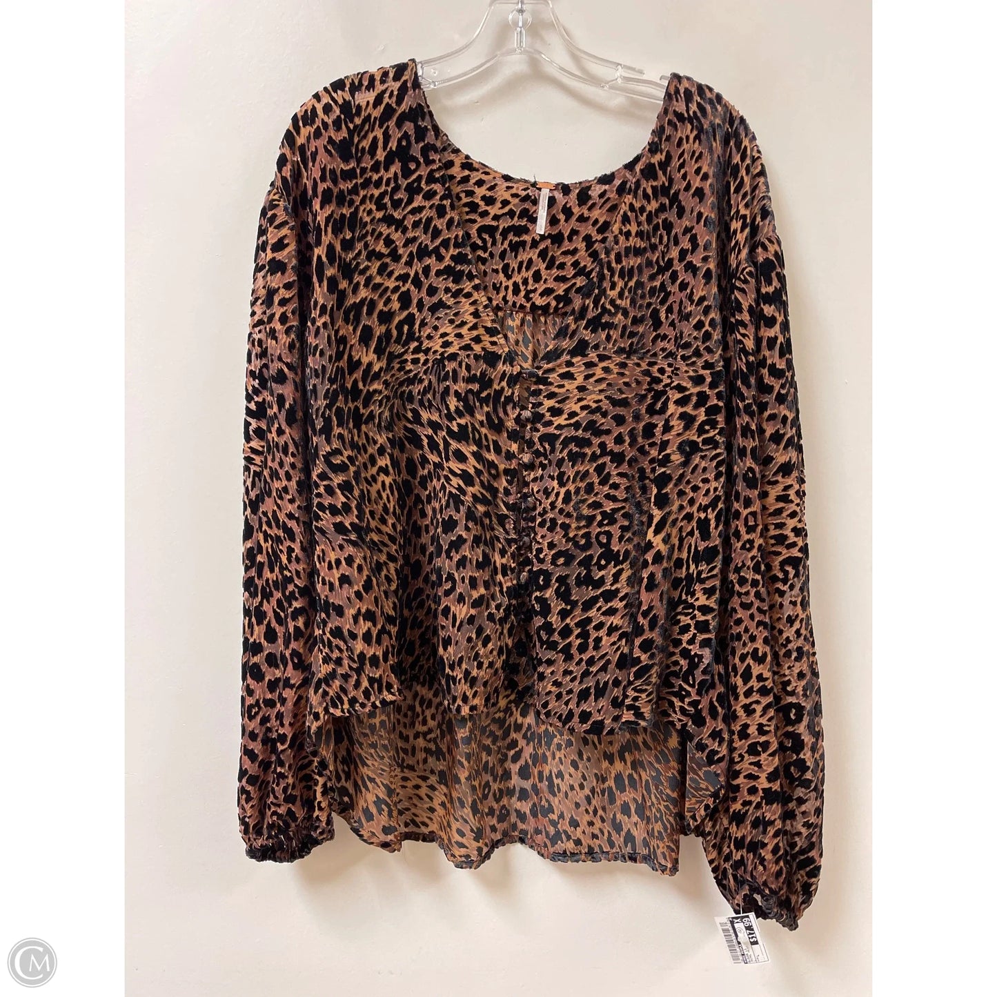 Blouse Long Sleeve By Free People In Animal Print, Size: L