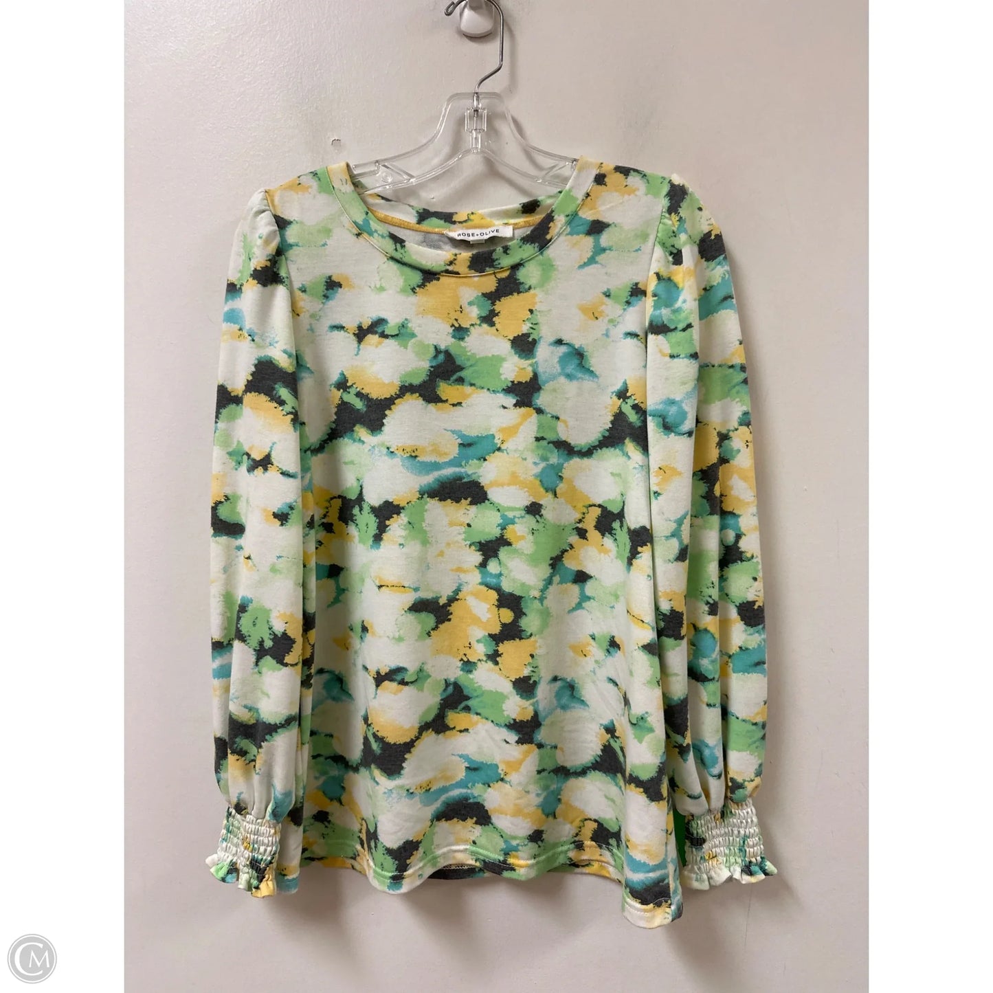 Top Long Sleeve By Rose And Olive In Green & Yellow, Size: M
