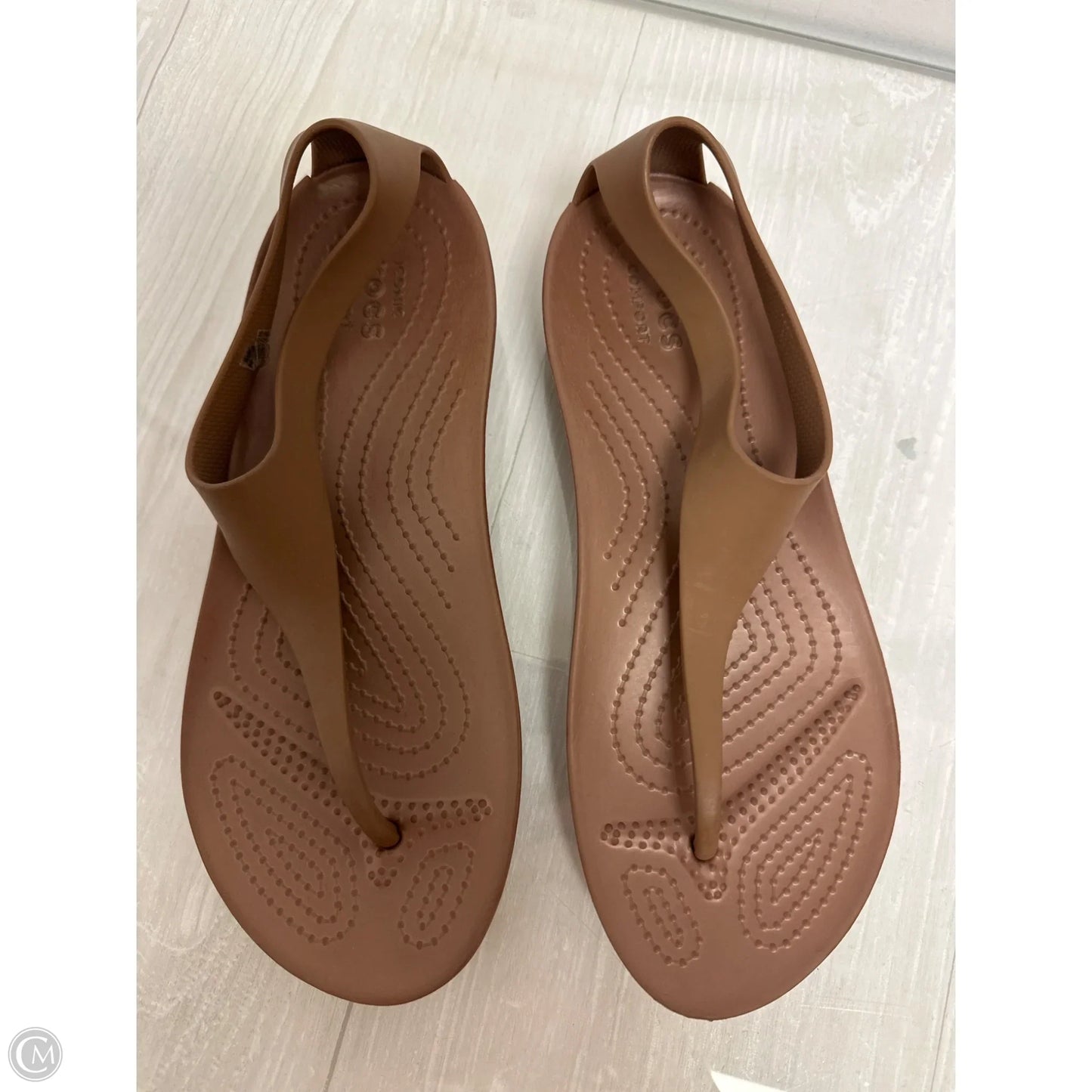 Sandals Flats By Crocs In Brown, Size: 7
