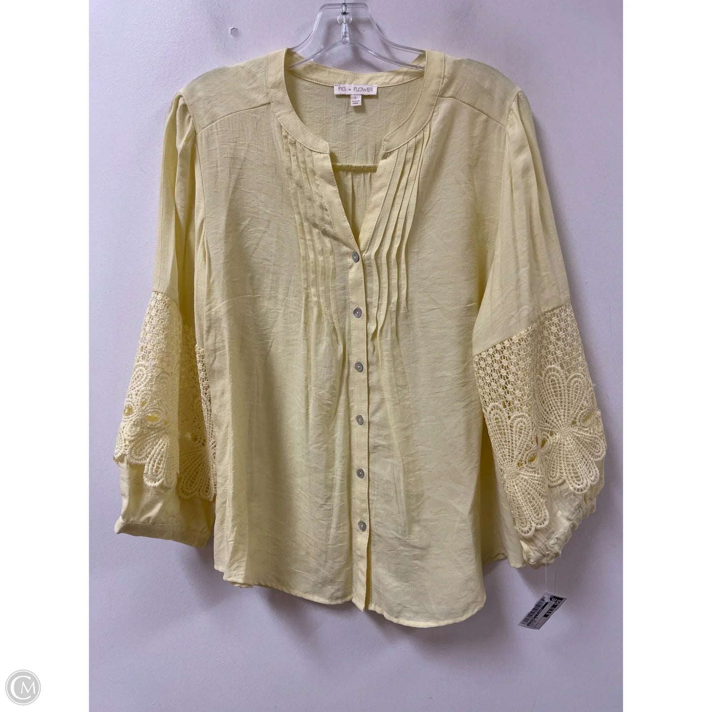 Blouse Long Sleeve By Figuero & Flower In Yellow, Size: L