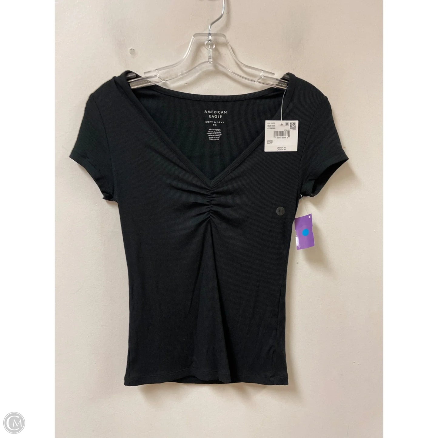 Top Short Sleeve By American Eagle In Black, Size: Xs