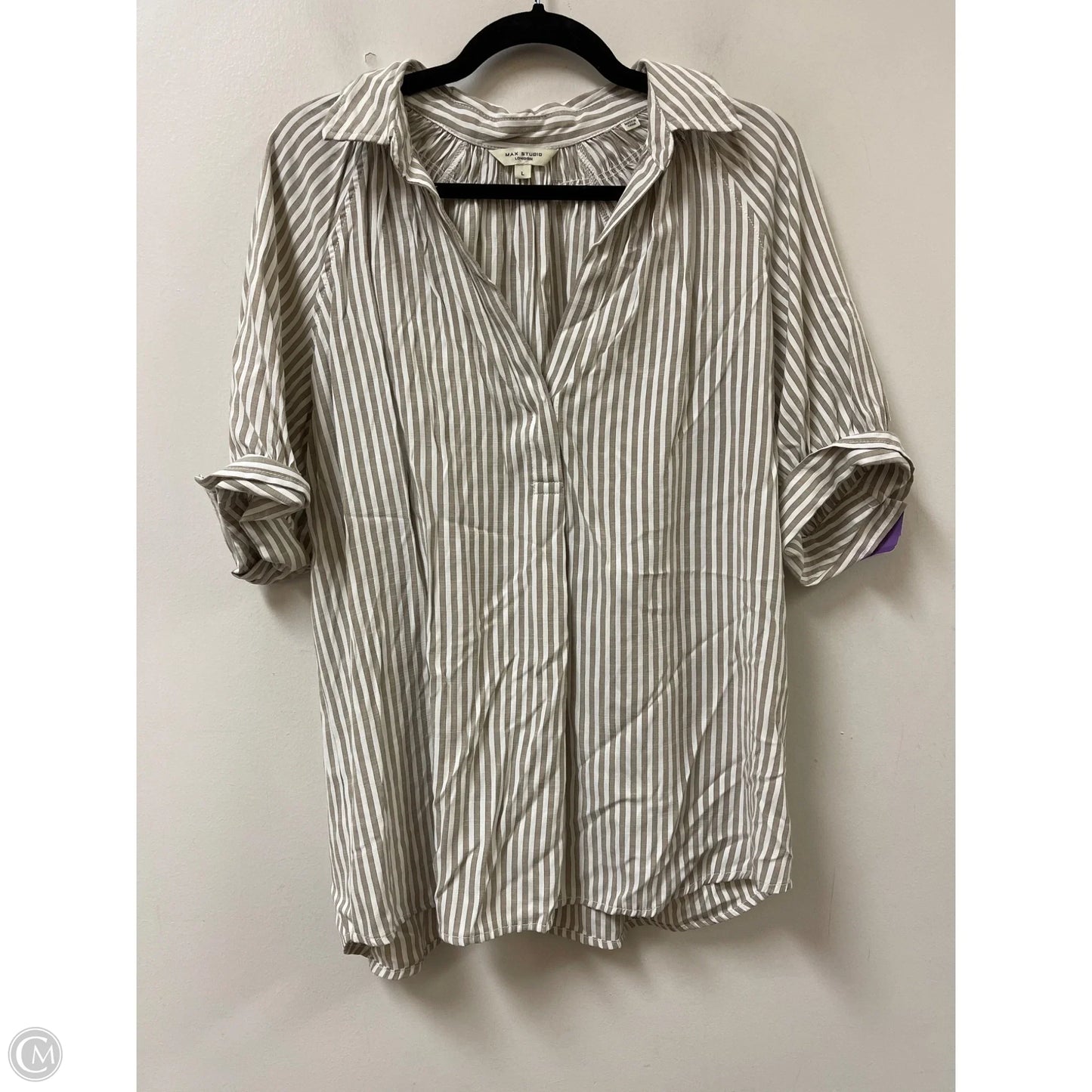 Top Short Sleeve By Max Studio In Tan, Size: L