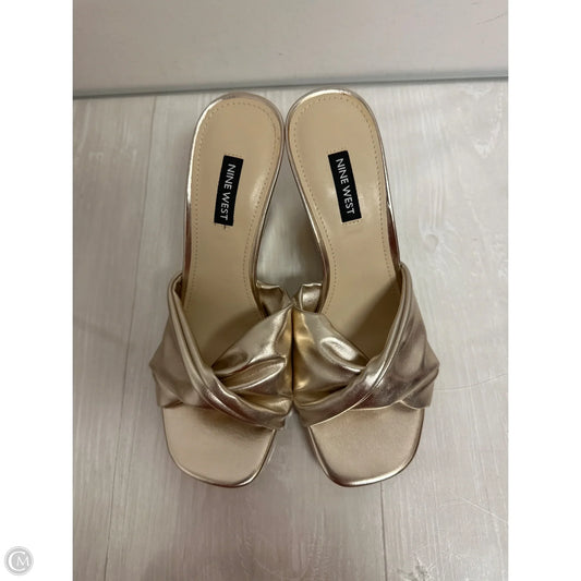 Sandals Heels Wedge By Nine West In Gold, Size: 7
