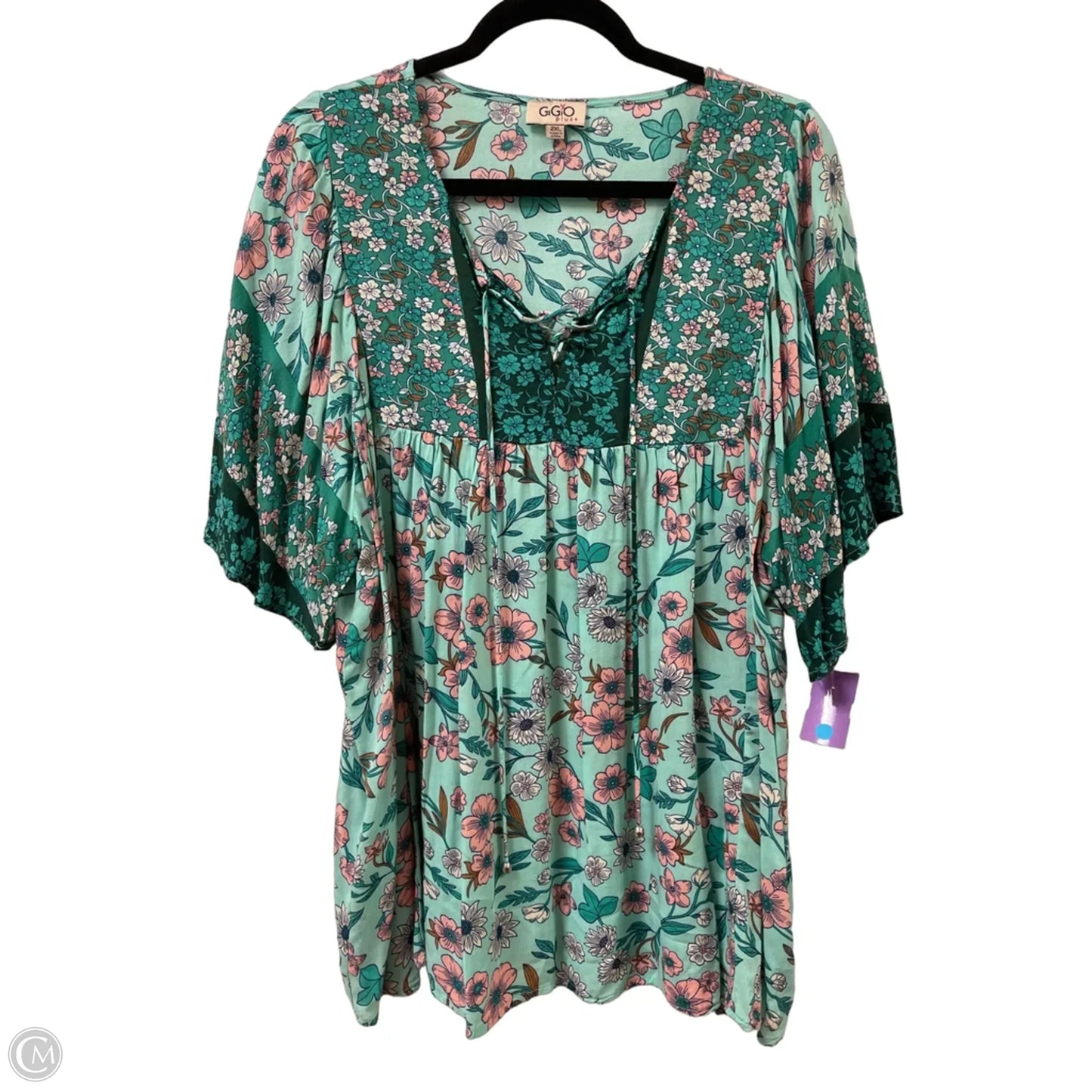 Top Short Sleeve By Gigio In Floral Print, Size: 2x