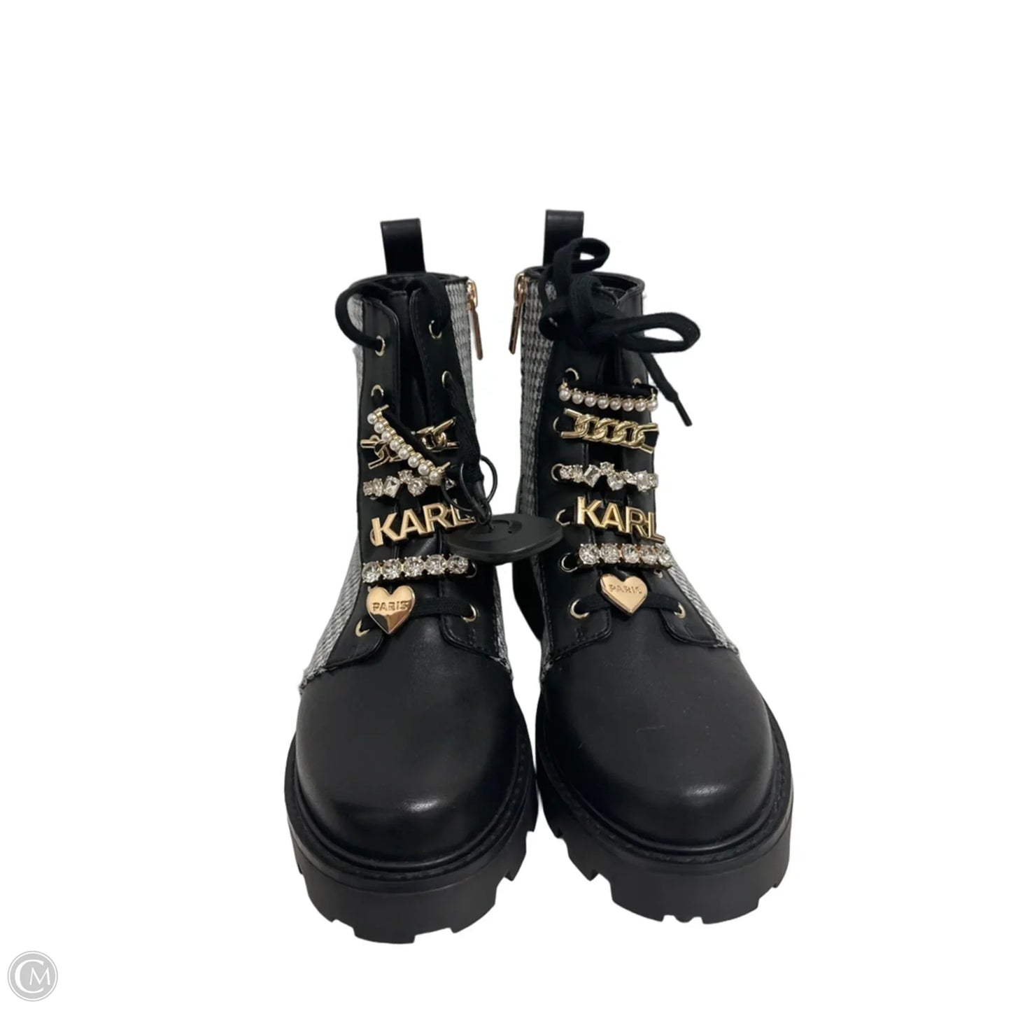 Boots Designer By Karl Lagerfeld In Black & White, Size: 7