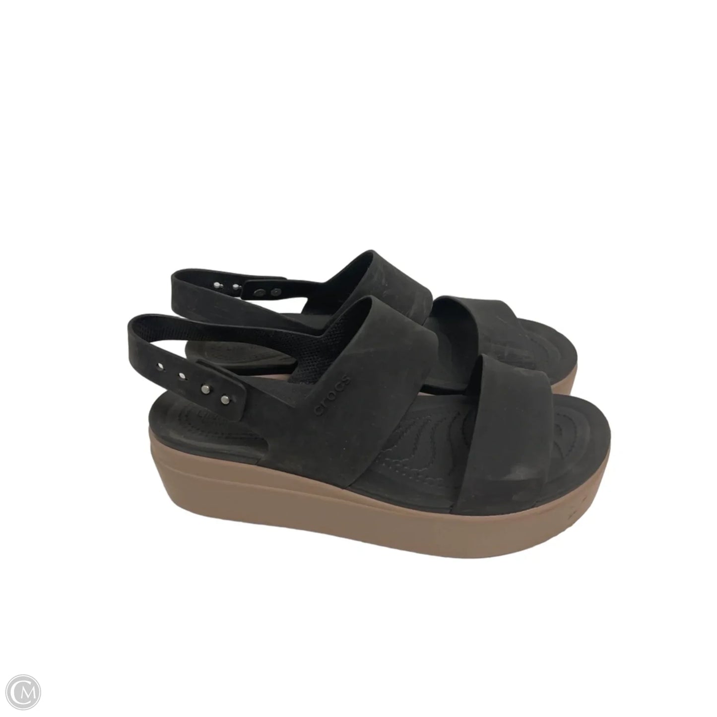 Sandals Heels Wedge By Crocs In Black, Size: 9