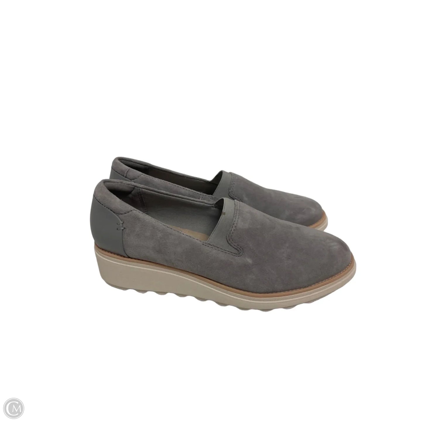 Shoes Heels Wedge By Clarks In Grey, Size: 7