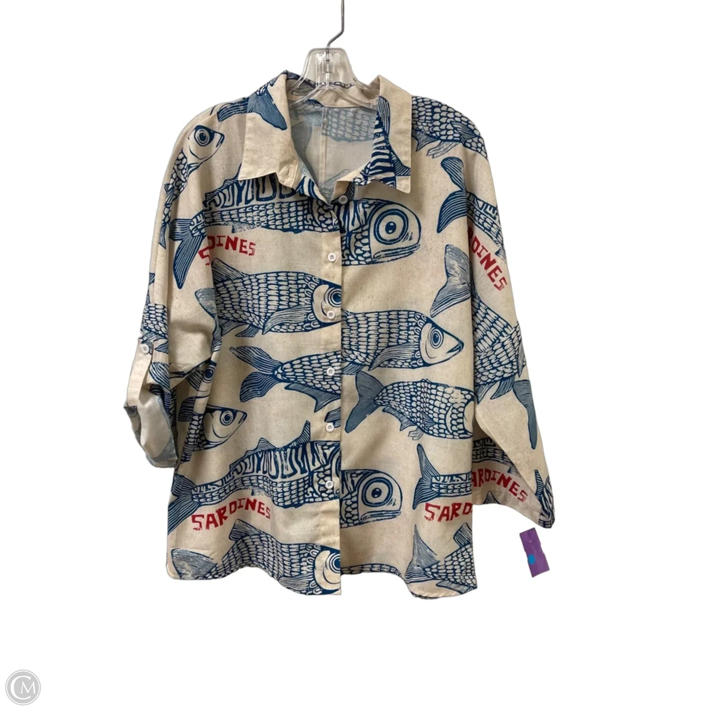 Blouse Long Sleeve By Clothes Mentor In Blue & Cream, Size: Xl