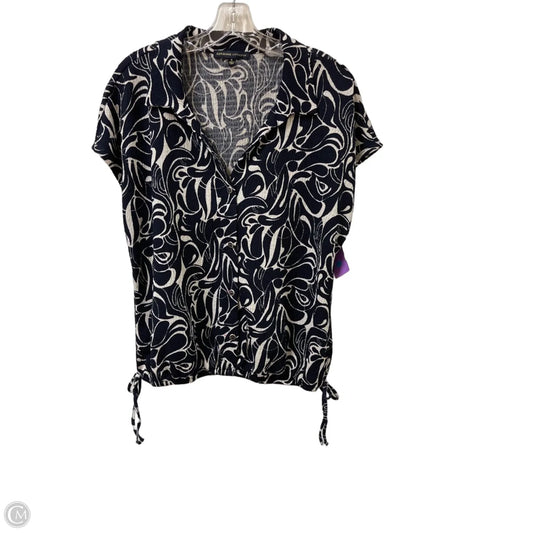 Blouse Short Sleeve By Adrienne Vittadini In Navy, Size: Xl