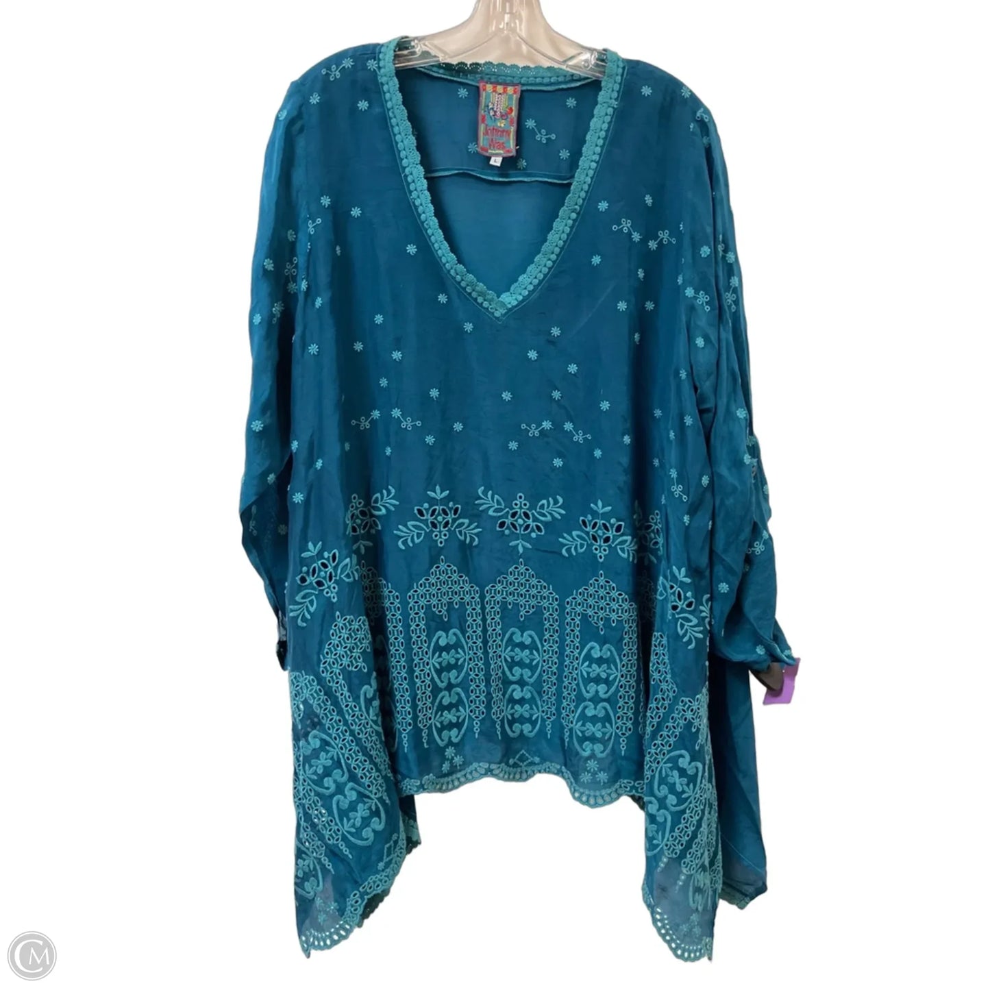 Tunic Designer By Johnny Was In Blue, Size: L
