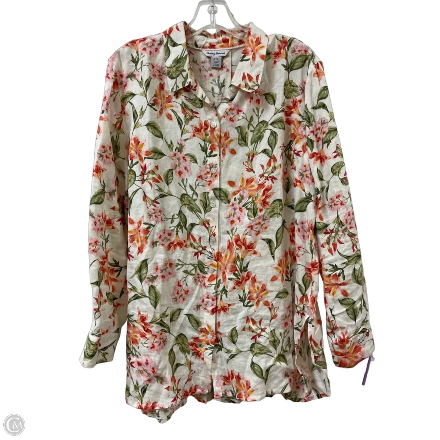 Blouse Long Sleeve By Tommy Bahama In Floral Print, Size: L