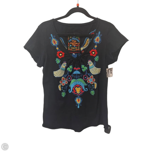 Top Short Sleeve Designer By Johnny Was In Black, Size: L