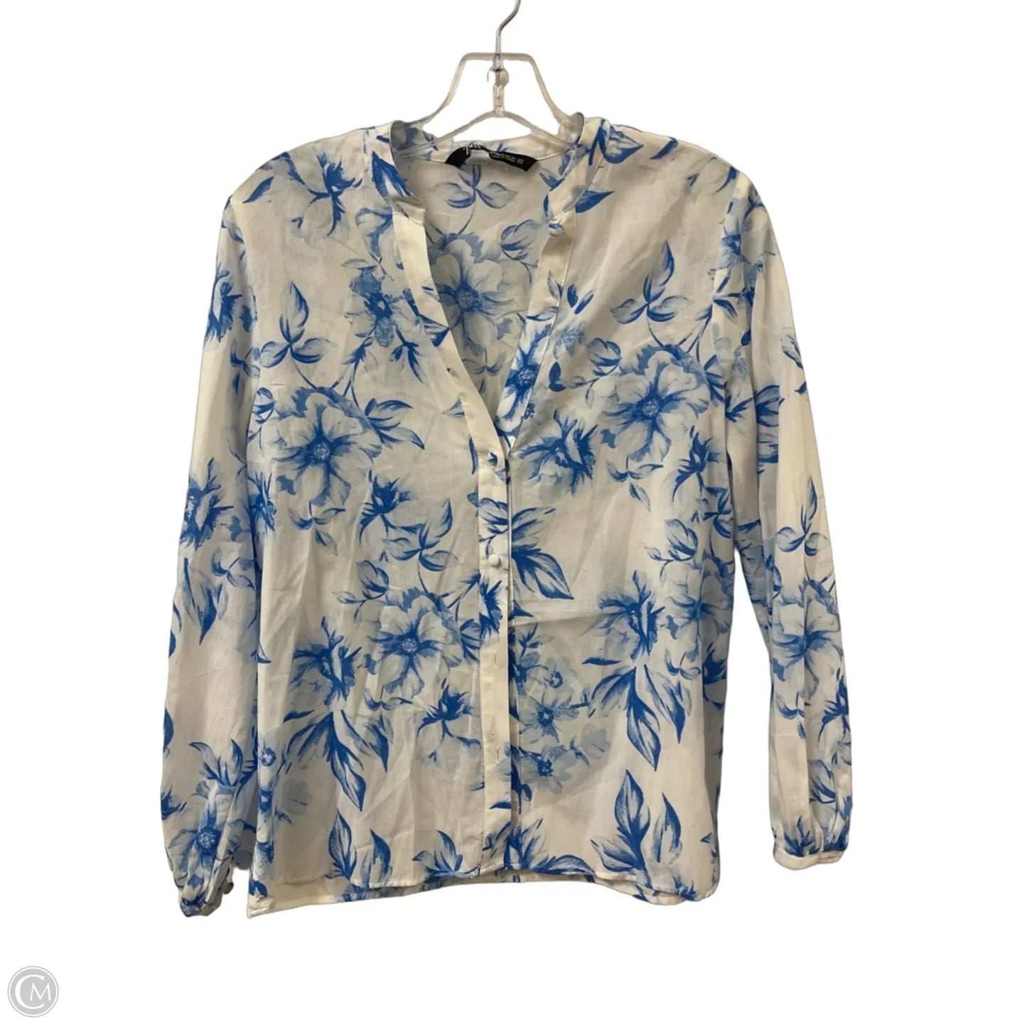 Blouse Long Sleeve By Zara In Blue, Size: Xs