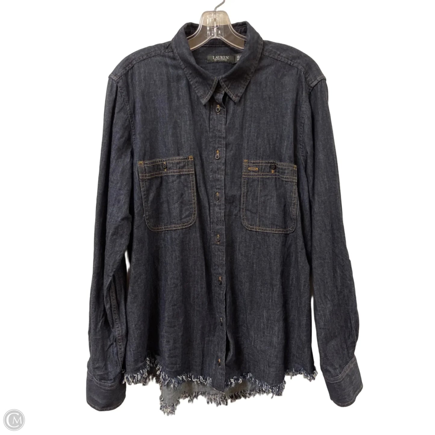 Blouse Long Sleeve By Lauren By Ralph Lauren In Blue Denim, Size: 1x
